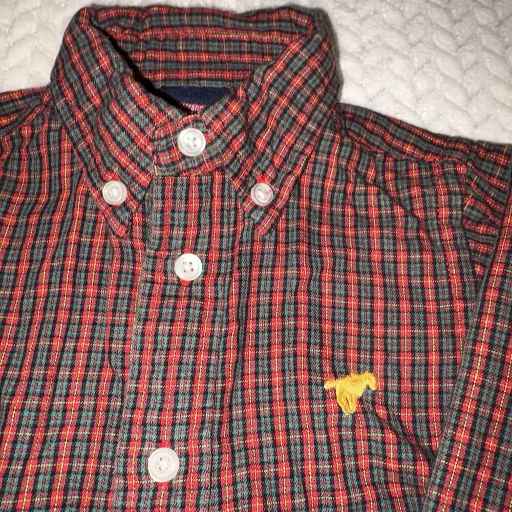 Wrangler Toddler Boys Plaid Button Down Shirt 4T Long Sleeve Horse Logo Western